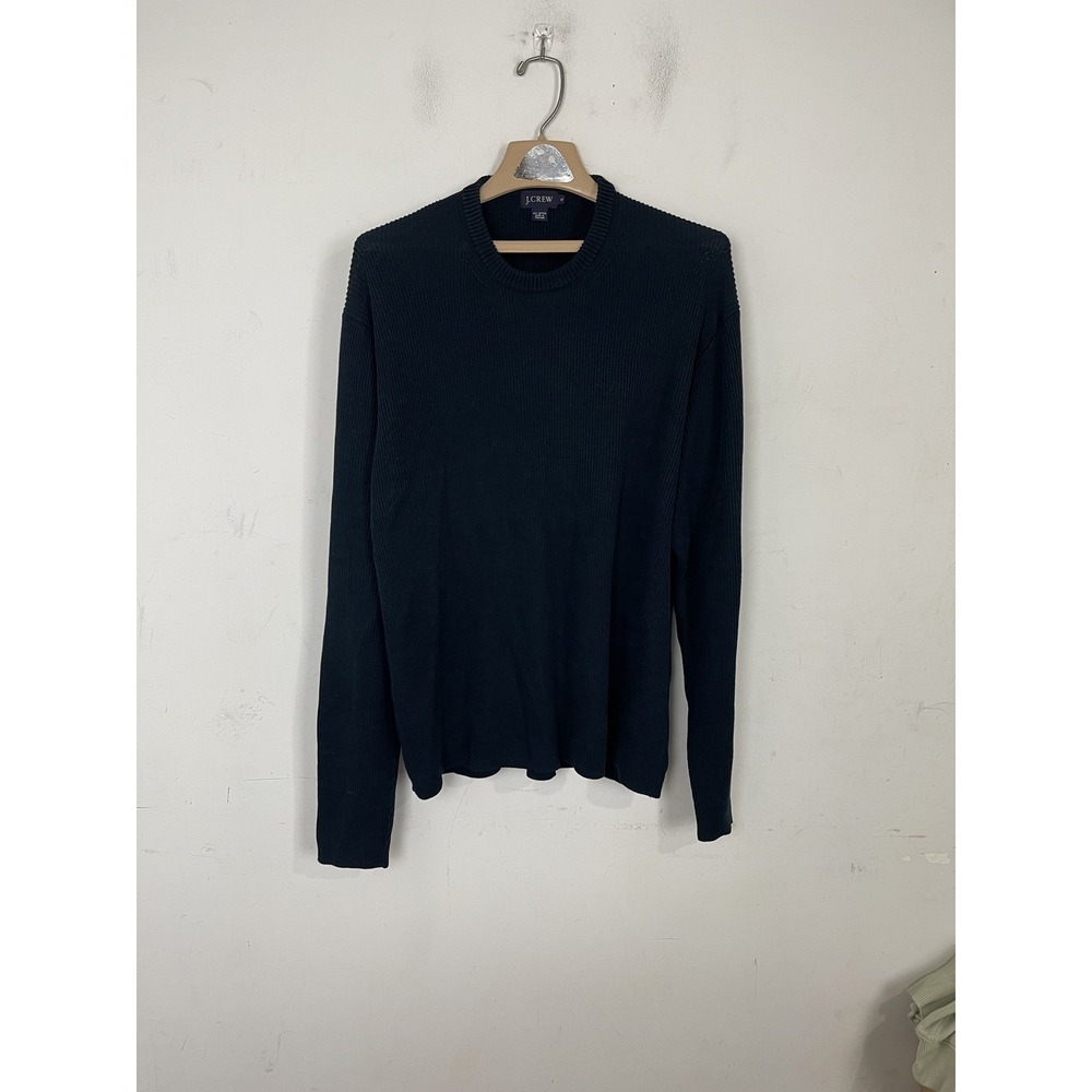 J. Crew Men's XL Navy Blue 100% Cotton Ribbed Crew Neck Pullover Sweater